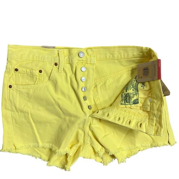 Levis 501 Jeans 31 Button Fly Raw Hem Yellow High Rise Denim Jean - Picture 6 of 10
